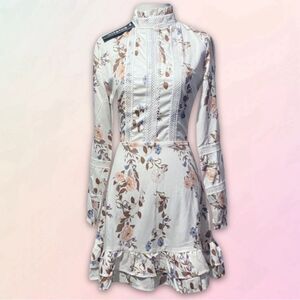 Eilly Bazar, Ruffled, Floral, Fitted, Long Sleeve Peasant Dress